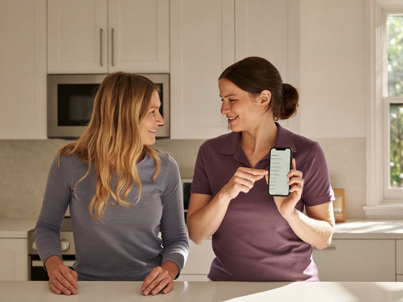 A homeowner and her FIXD Property Team member going through the list together in the kitchen